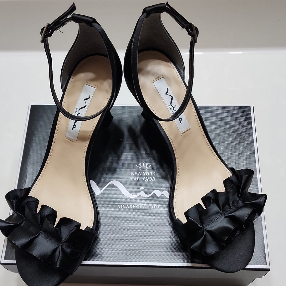 Nina Elegant Black Ruffle Heels